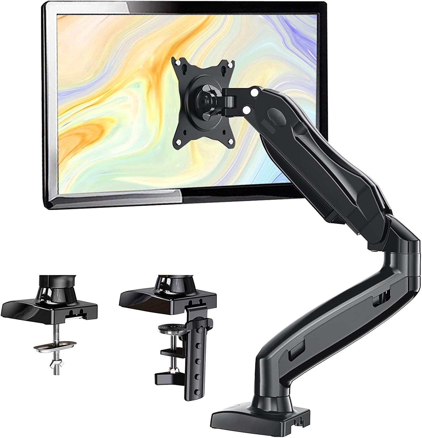 Grommet Mounting Base Gas Spring Arm Height Adjustable Monitor Desk Mount VESA 75 100 VESA Bracket for 17 to 32 Inch Computer Screen- Holds up to 17.6lbs with Clamp Dual Monitor Mount Stand 