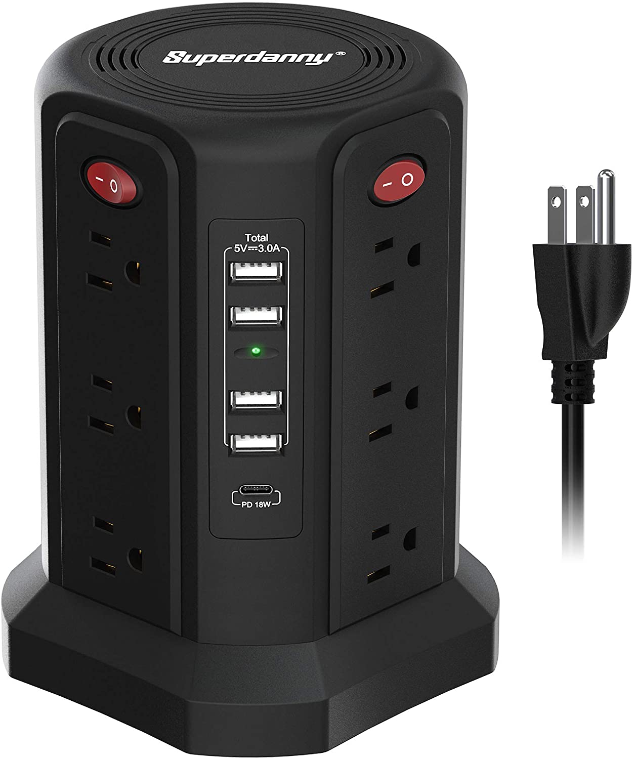 USB Wall Charger Surge Protector 5 Outlet Extender with 3 USB Ports， 3-Sided 1680J Power Strip Multi Plug Outlets Wall Adapter Spaced for Home Travel Office 2USB 1Typc C 