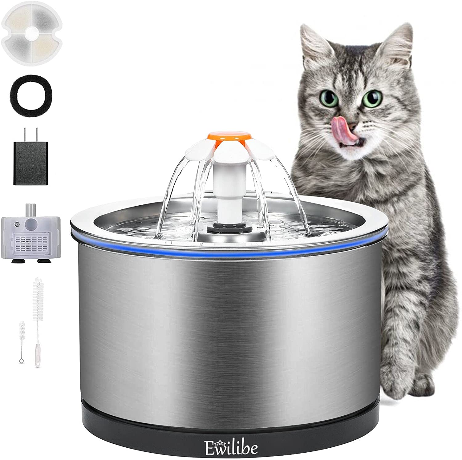 HAPUP Cat Water Fountain for Drinking 61OZ/1.8L Automatic Pet Fountain Dispenser Transparent with 2 Replacement Filters 1 Adjustable Pump for Cats Small Dogs Puppy Indoor 