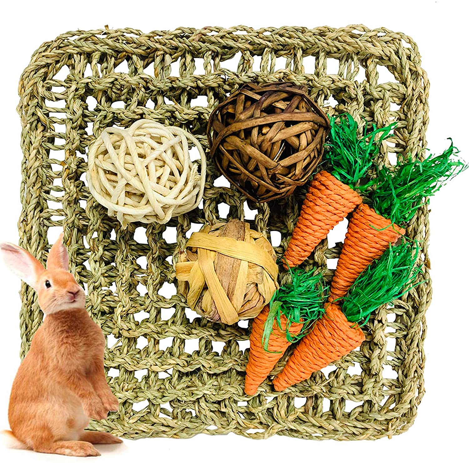 Hamiledyi Rabbit Bunny Chew Toys Rattan Grass Scratcher Climbing Tree Fun Tree Carrot Play Toys for Small Animal 