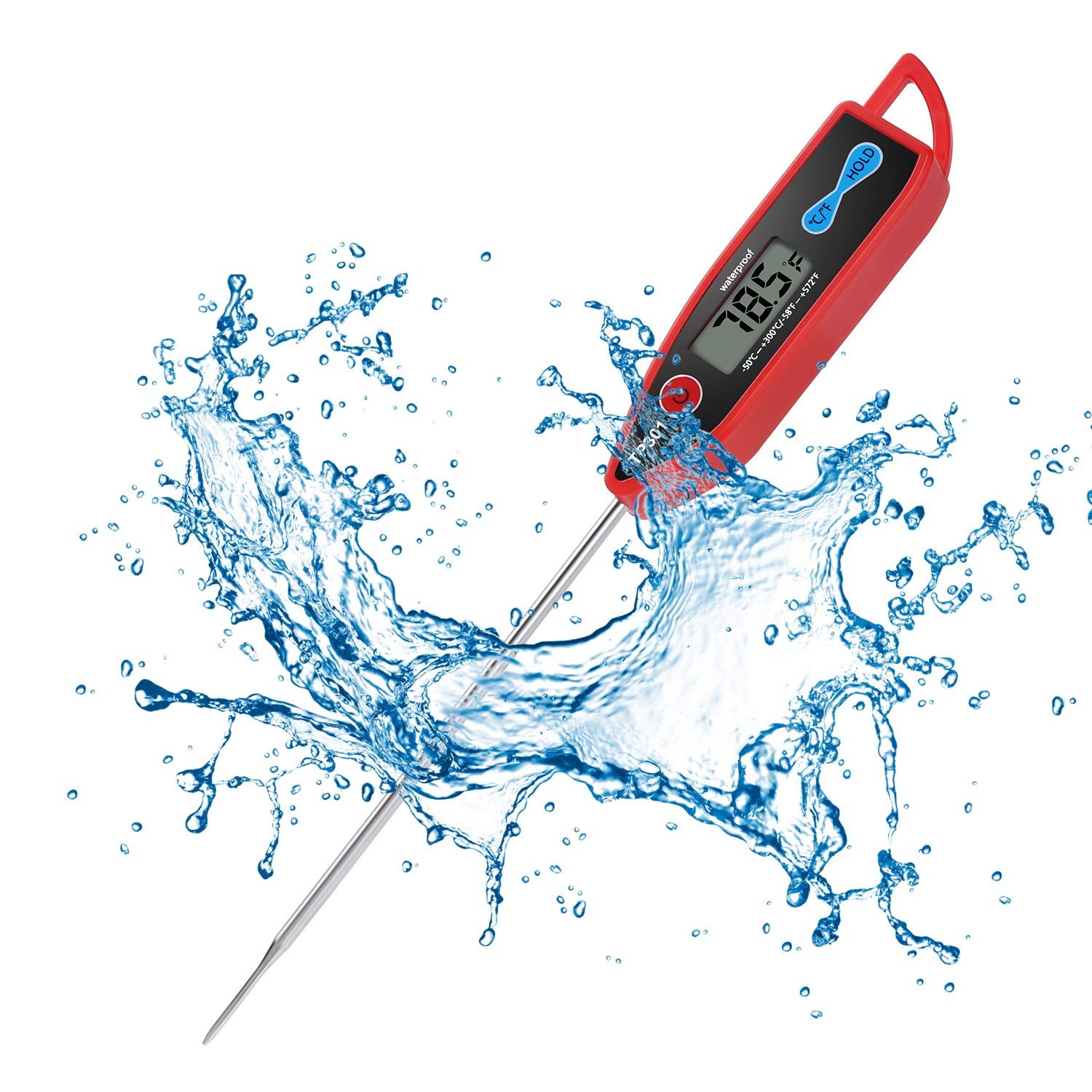 Digital Water Thermometer for Liquid, Candle, Instant Read with Waterproof for Food, Meat, Milk, Long Probe, White