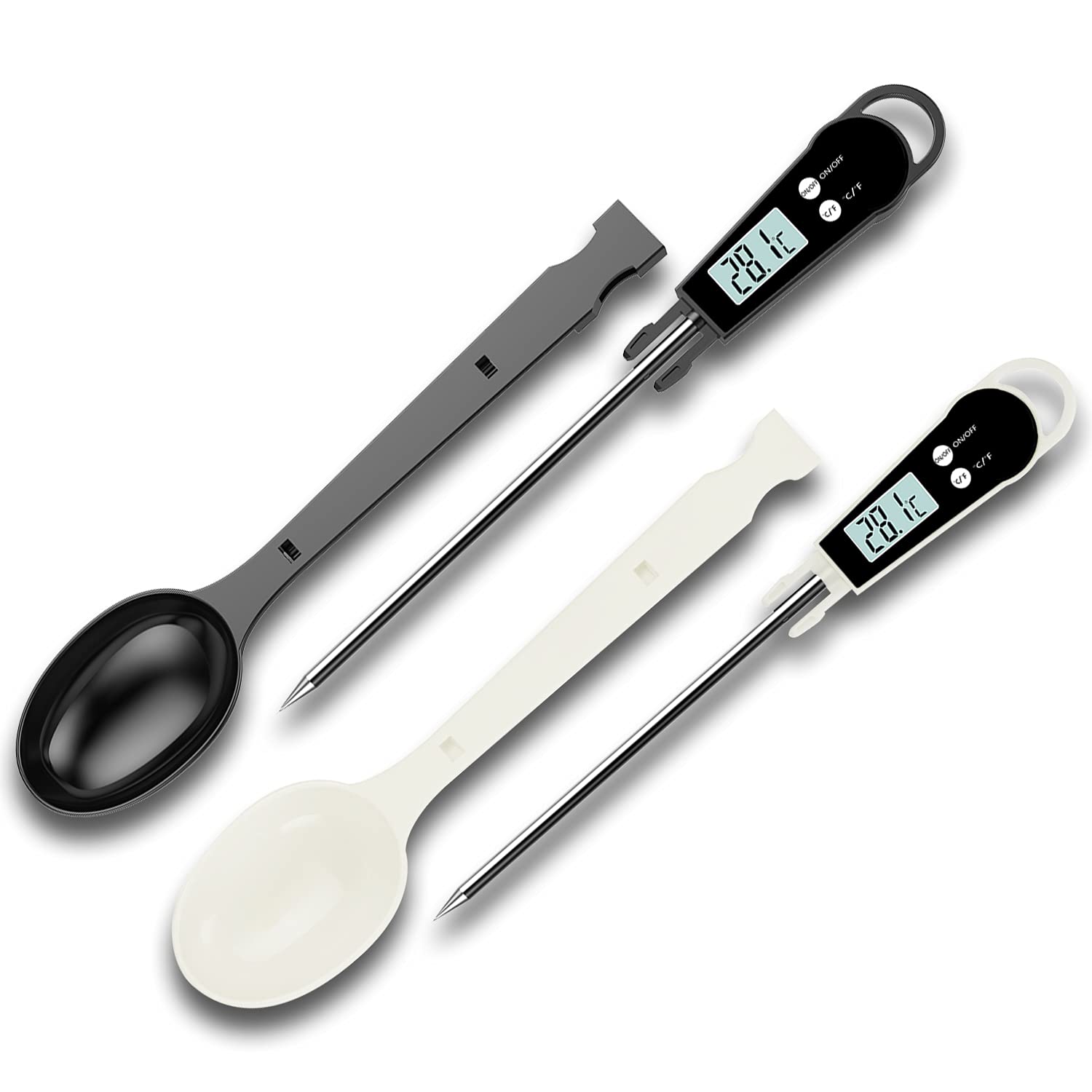 Water Candy Milk 3 Pack Instant Read Meat Thermometer Digital BBQ Thermometer Cooking Thermometer for Grilling Food with Long Probe（3 Black） 