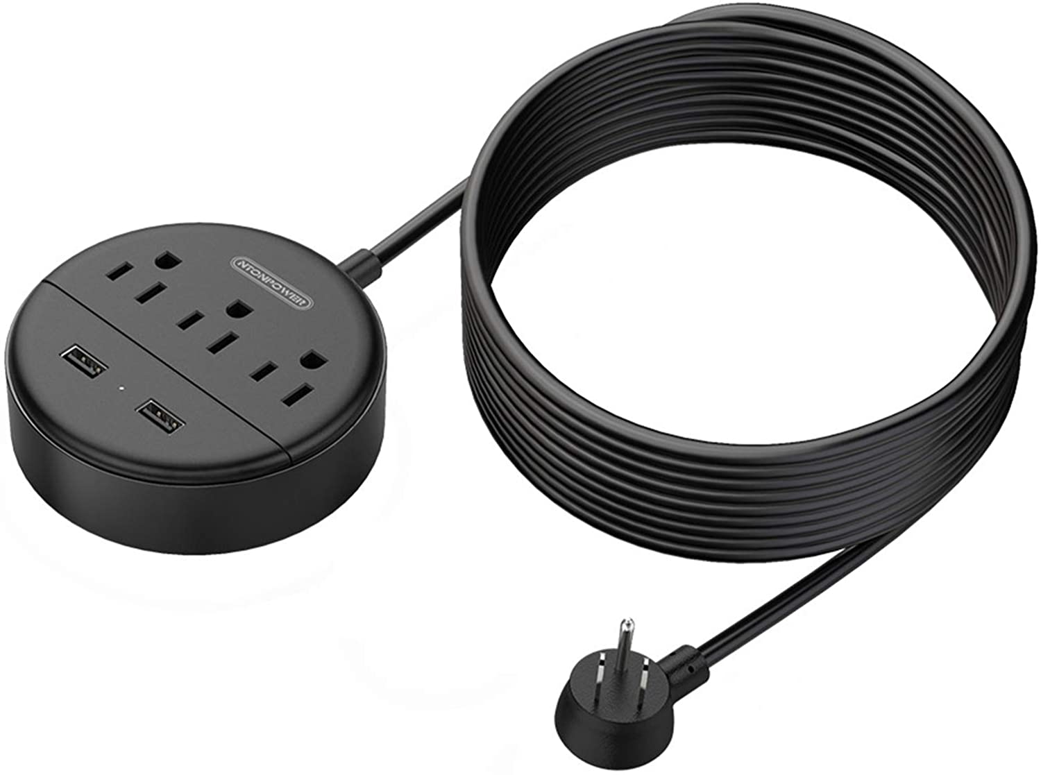 Black 15FT Cord Under Desk Power Strip, Adhesive Wall Mount Power